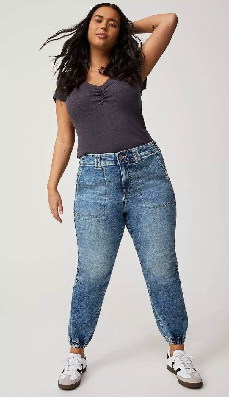 Torrid Jeans Womens 20 Plus Blue Denim High Rise Jogger Elastic Cuffs Stretch